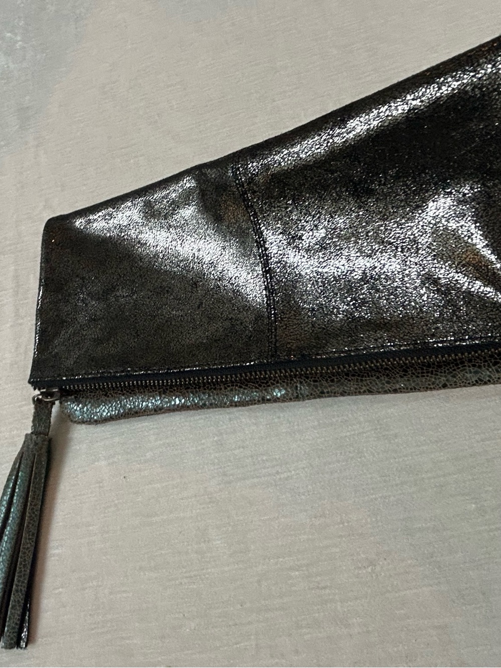 Anthro fold zip clutch leather